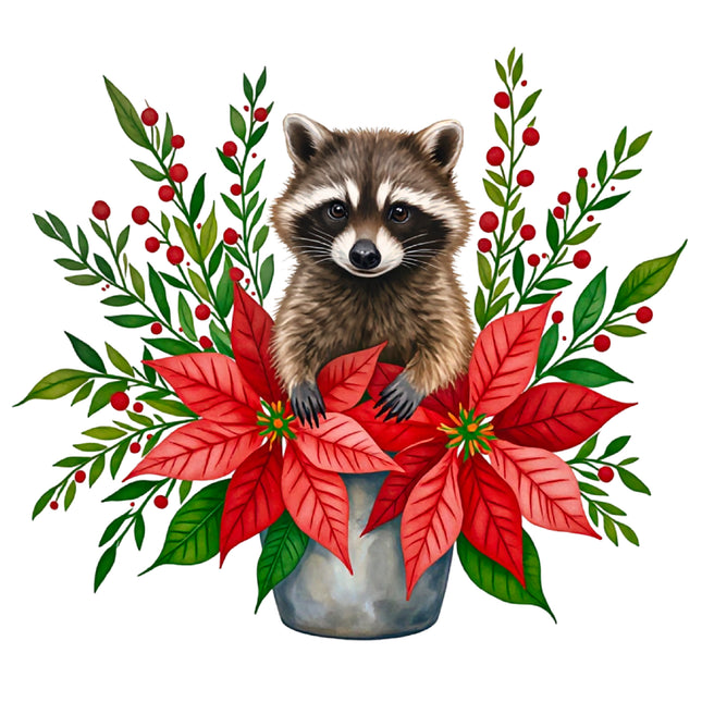 Christmas Raccoon 100% Cotton Fabric Panel Block DD643