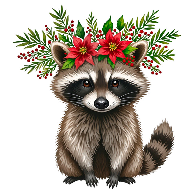 Christmas Raccoon 100% Cotton Fabric Panel Block DD645