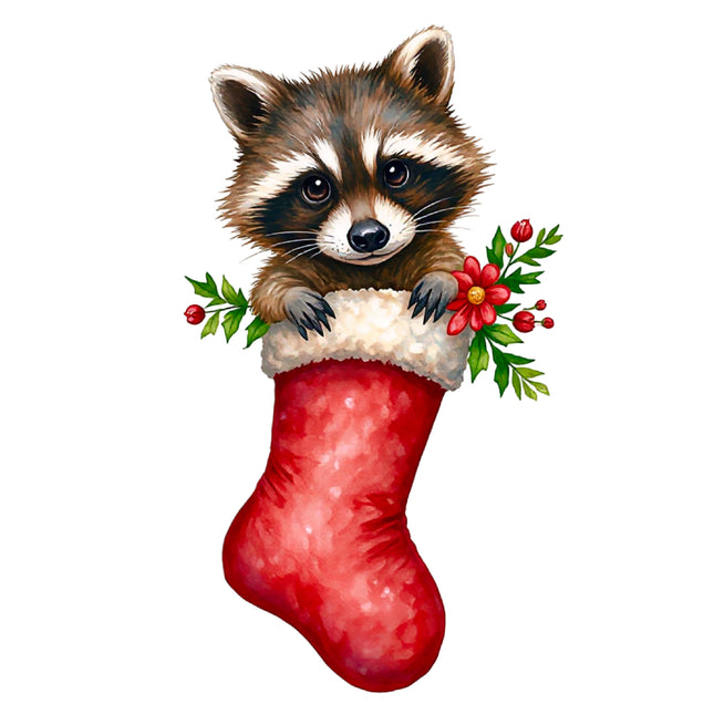 Christmas Raccoon 100% Cotton Fabric Panel Block DD646