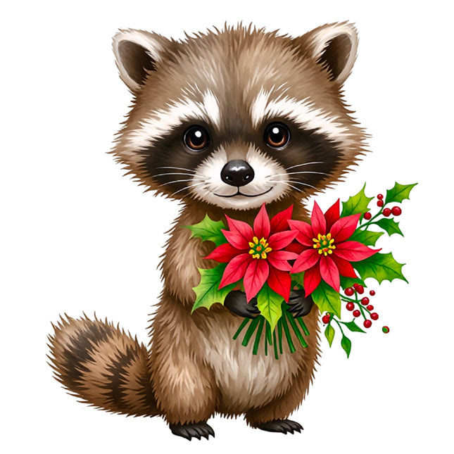 Christmas Raccoon 100% Cotton Fabric Panel Block DD647