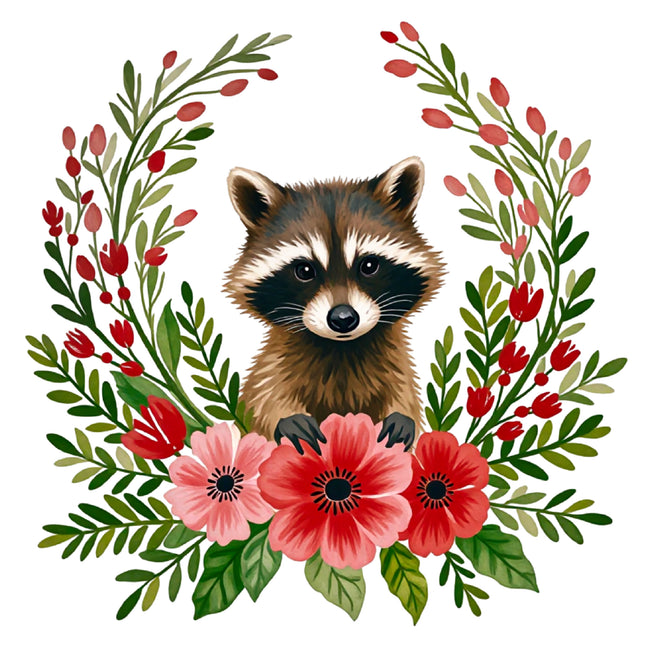 Christmas Raccoon 100% Cotton Fabric Panel Block DD648