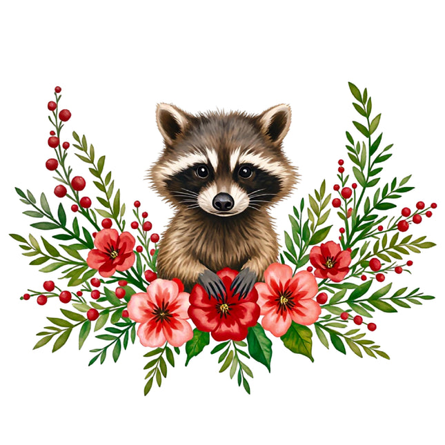 Christmas Raccoon 100% Cotton Fabric Panel Block DD649