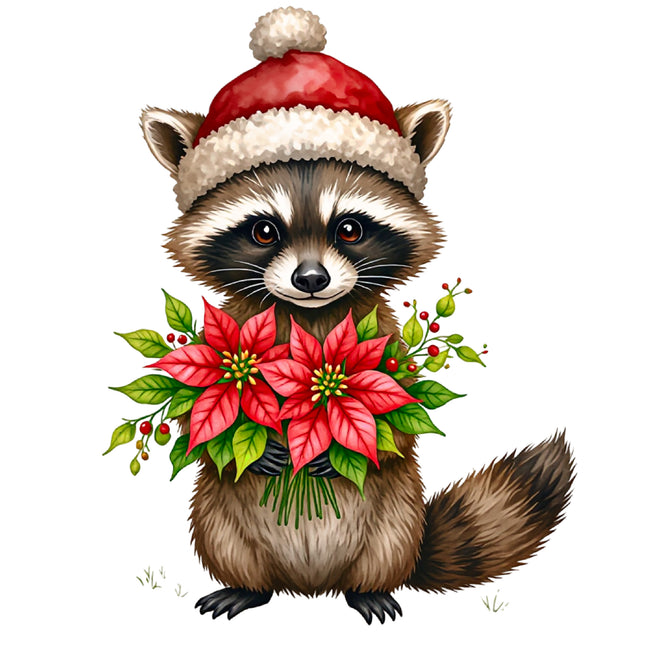 Christmas Raccoon 100% Cotton Fabric Panel Block DD650