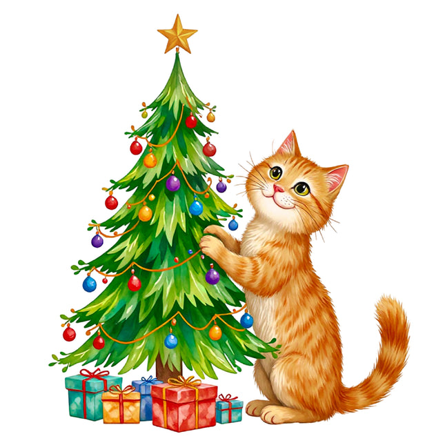 Christmas Cat 100% Cotton Fabric Panel Block DD654