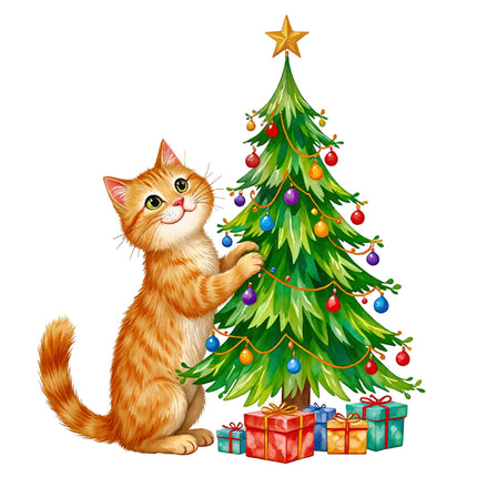 Christmas Cat 100% Cotton Fabric Panel Block FLIP-DD654