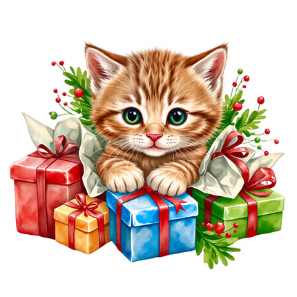 Christmas Cat 100% Cotton Fabric Panel Block DD655