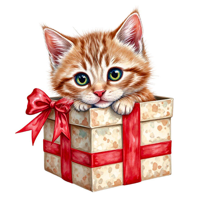 Christmas Cat 100% Cotton Fabric Panel Block DD658