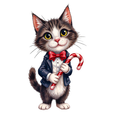 Christmas Cat 100% Cotton Fabric Panel Block DD660