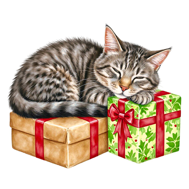 Christmas Cat 100% Cotton Fabric Panel Block DD662