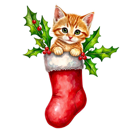 Christmas Cat 100% Cotton Fabric Panel Block DD663