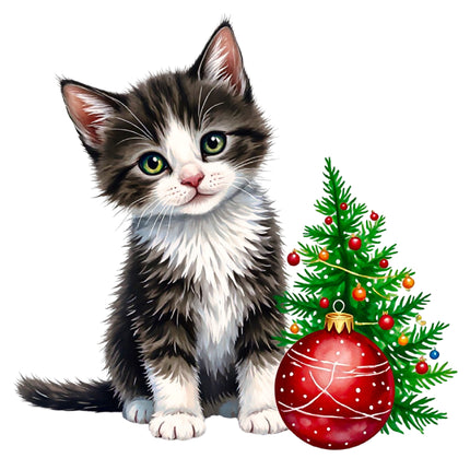 Christmas Cat 100% Cotton Fabric Panel Block DD668