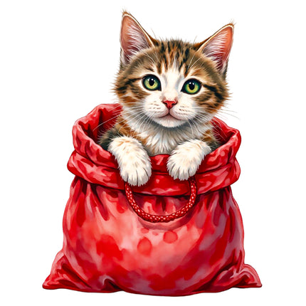 Christmas Cat 100% Cotton Fabric Panel Block DD669