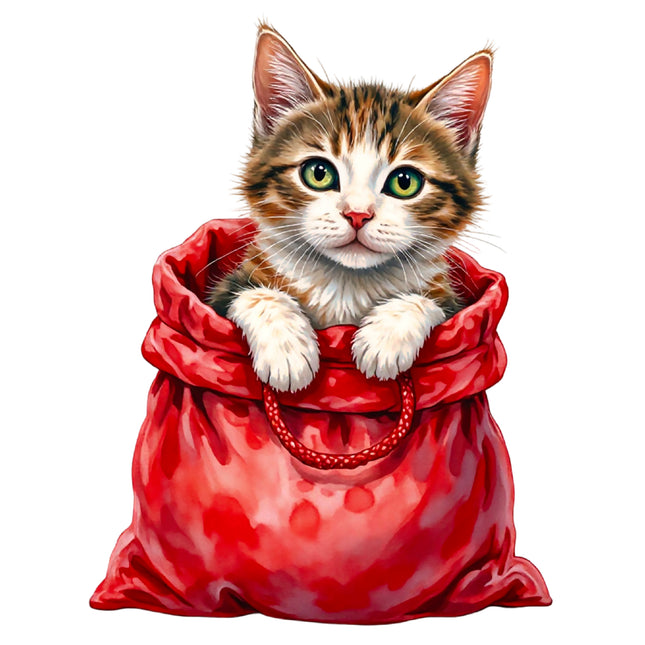 Christmas Cat 100% Cotton Fabric Panel Block DD669