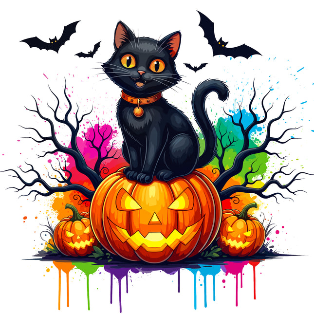 Halloween Cat 100% Cotton Fabric Panel Block DD672