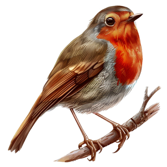Illustration of a robin bird on a branch with a white background