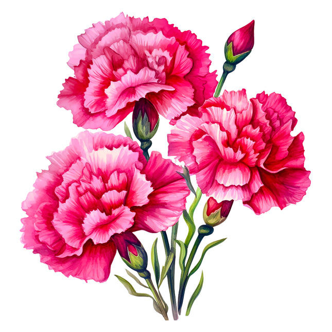 Pink Carnations 100% Cotton Fabric Panel Block DD7001