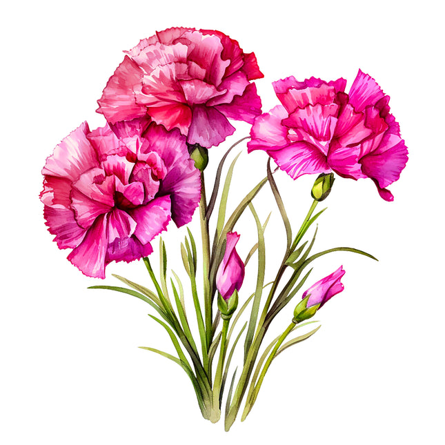 Pink Carnations 100% Cotton Fabric Panel Block DD7005