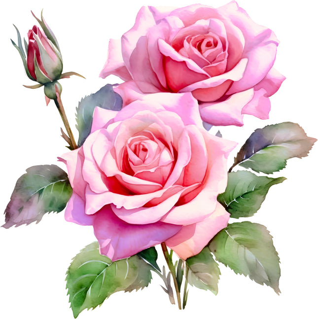 Pink Roses Flowers 100% Cotton Fabric Panel Block DD8005