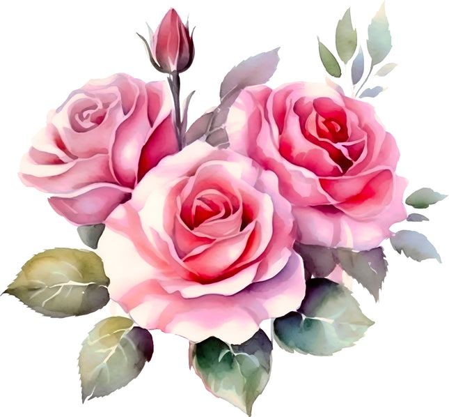 Pink Roses Flowers 100% Cotton Fabric Panel Block DD8006