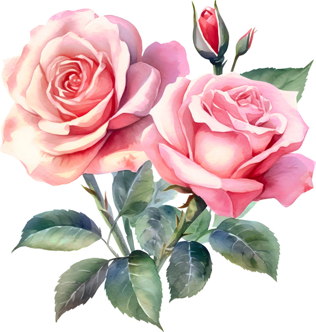 Pink Rose Flowers 100% Cotton Fabric Panel Block DD8010