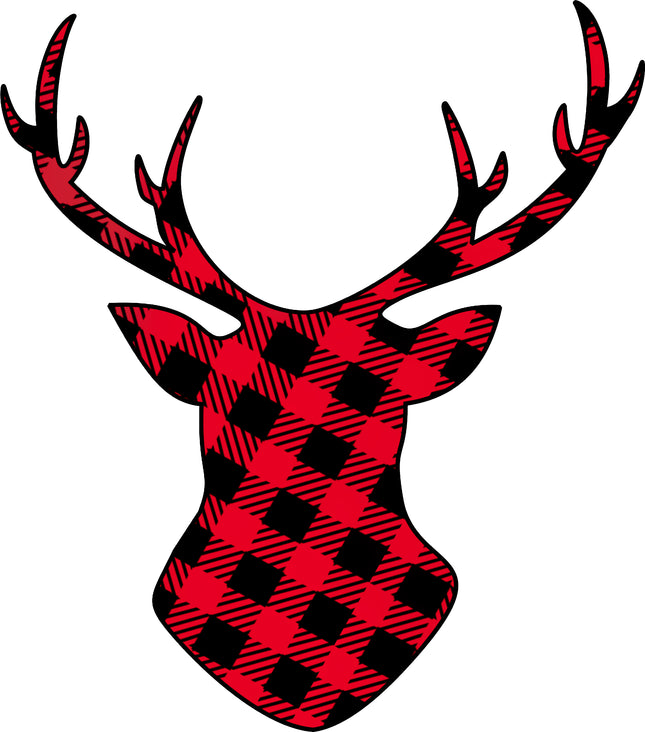 Red Black Buffalo Plaid Deer 100% Cotton Fabric Panel Block DD9010