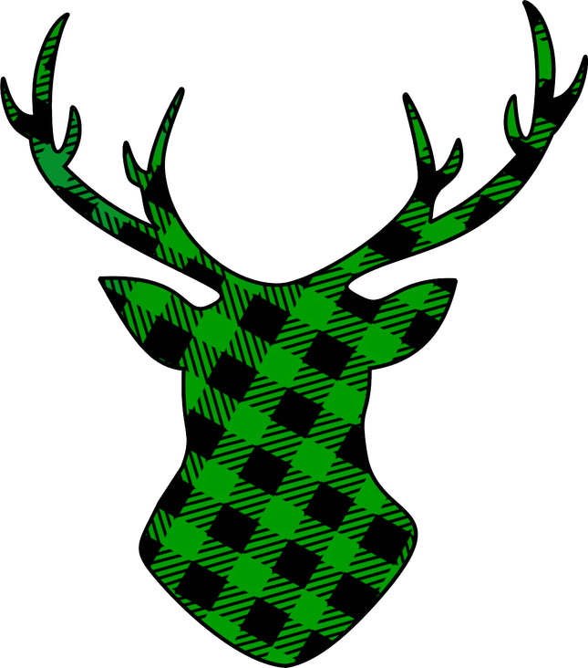 Green Black Buffalo Plaid Deer 100% Cotton Fabric Panel Block DD9011