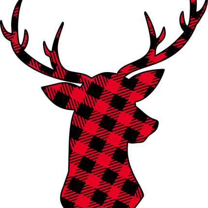 Red Black Buffalo Plaid Deer 100% Cotton Fabric Panel Block DD9016