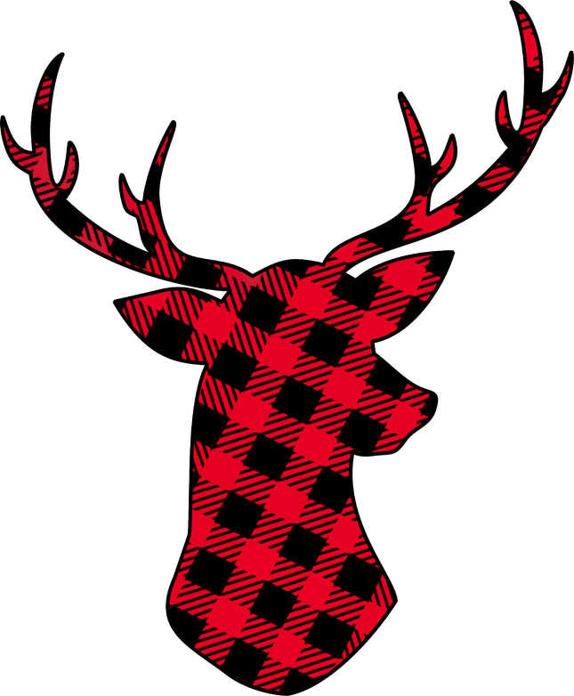 Red Black Buffalo Plaid Deer 100% Cotton Fabric Panel Block DD9016