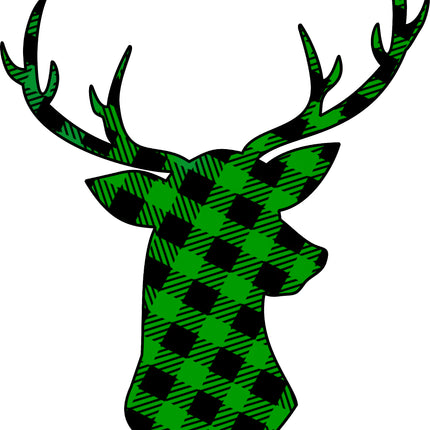 Green Black Buffalo Plaid Deer 100% Cotton Fabric Panel Block DD9017
