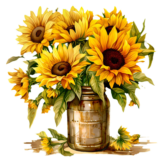 Bouquet of sunflowers in a glass jar quilt panel