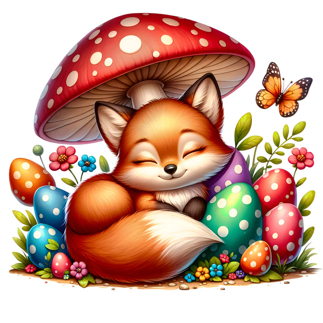 Easter Fox & Mushroom 100% Cotton Fabric Panel Block DD933