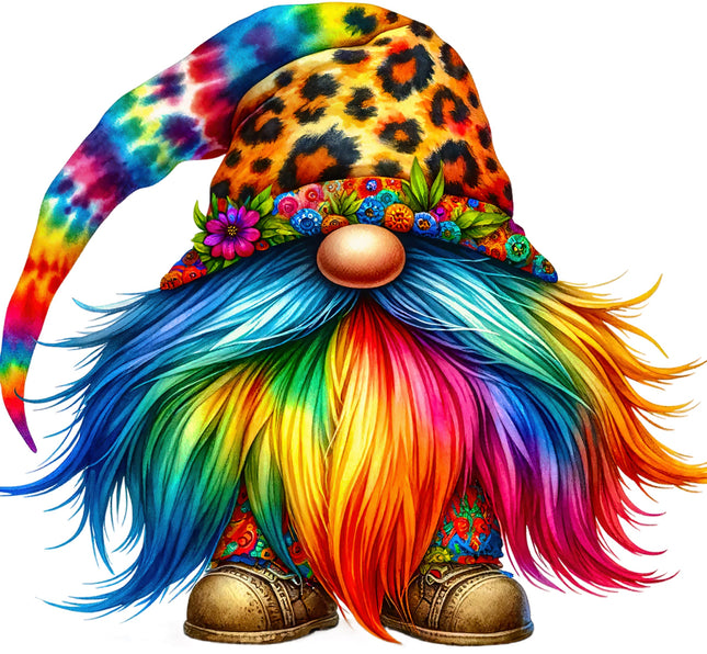 Colorful gnome with rainbow hair fabric panel