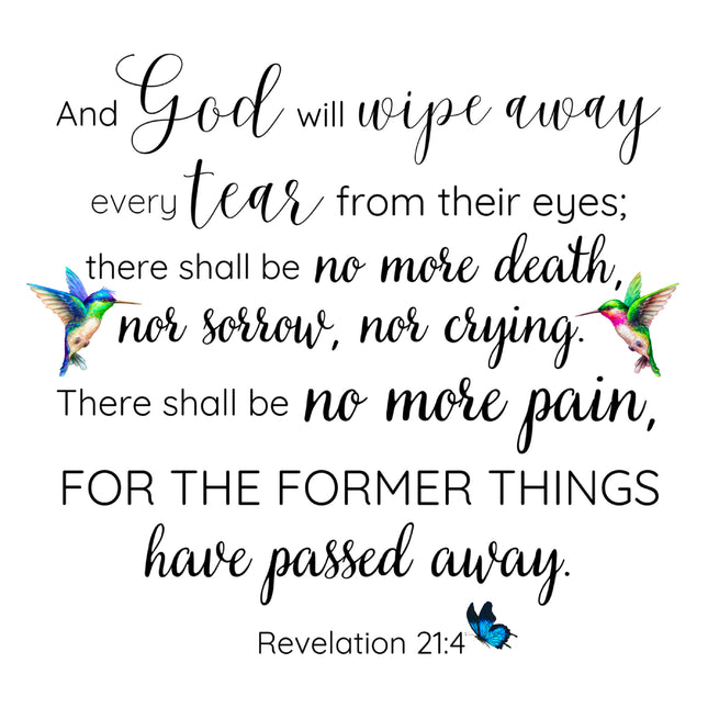 Revelation 21:4 Bible Verse Scripture 100% Cotton Fabric Panel Block DI101