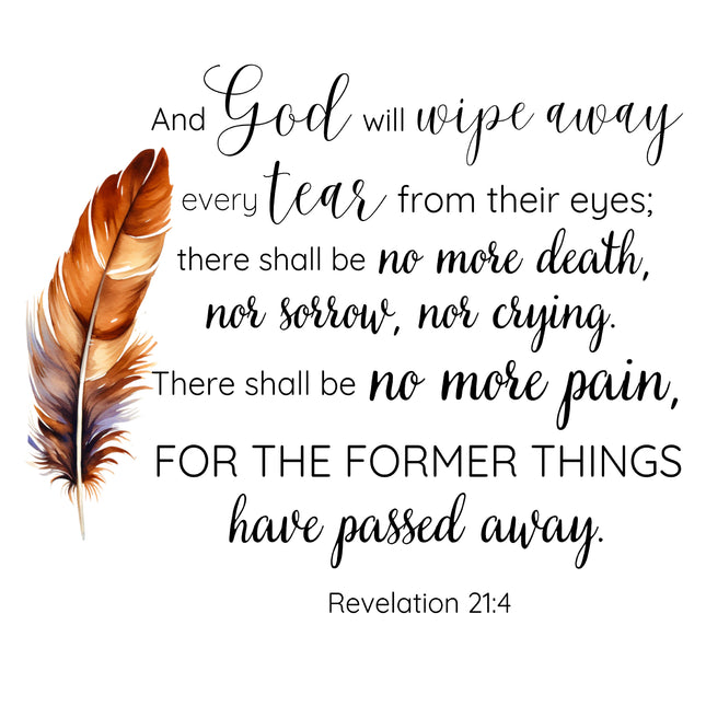 Revelation 21:4 Bible Verse Scripture 100% Cotton Fabric Panel Block DI102