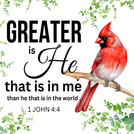 Bible Verse 1 John 4:4 Scripture 100% Cotton Fabric Panel Block DI131