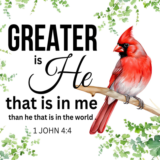 Bible Verse 1 John 4:4 Scripture 100% Cotton Fabric Panel Block DI131