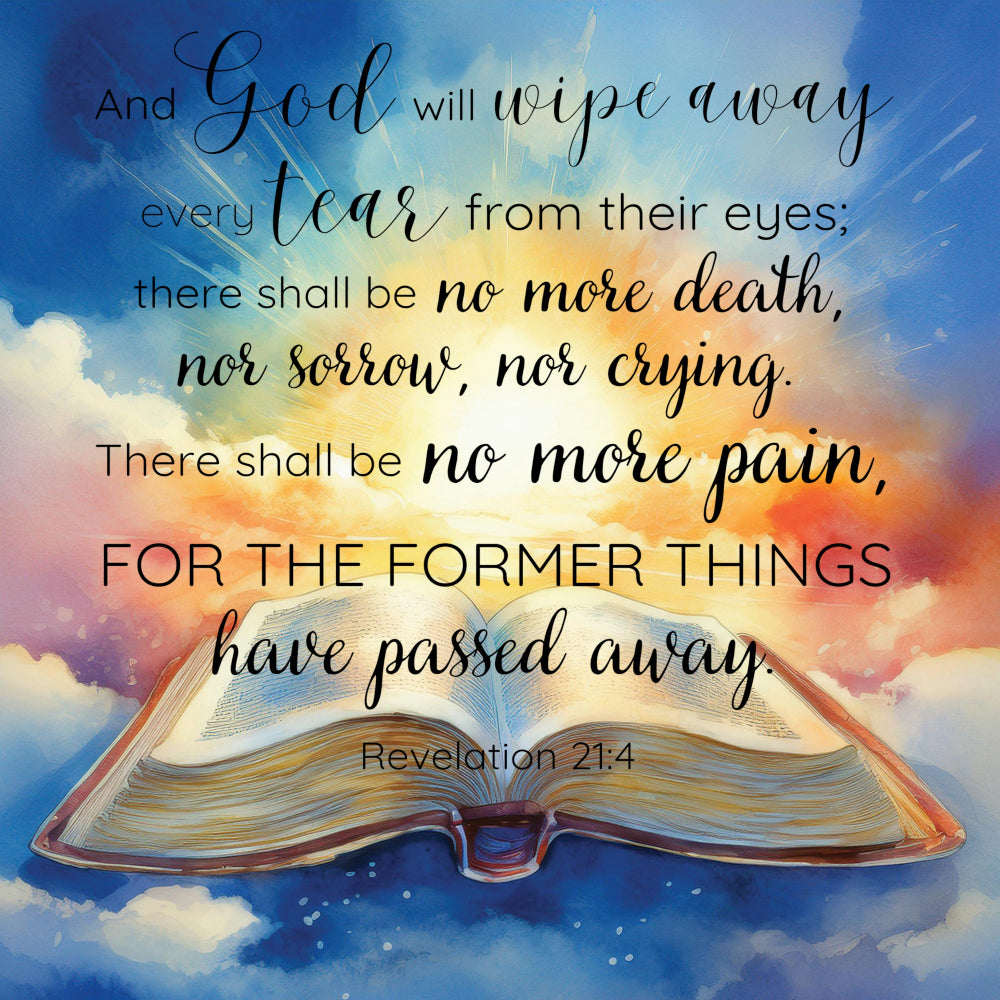 Bible Verse Revelation 21:4 Scripture 100% Cotton Fabric Panel Block ...