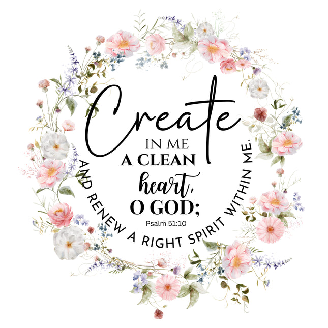 Bible Verse Psalm 51:10 Scripture 100% Cotton Fabric Panel Block DI304