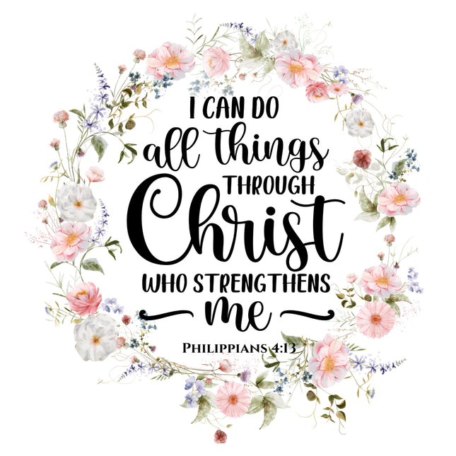 Bible Verse Philippians 4:13 Scripture 100% Cotton Fabric Panel Block DI305