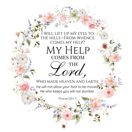 Bible Verse Psalm 121:1-3 Scripture 100% Cotton Fabric Panel Block DI307