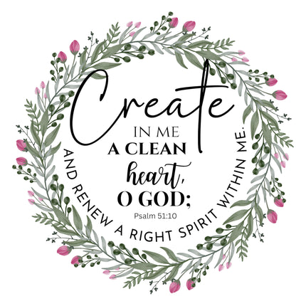 Bible Verse Psalm 51:10 Scripture 100% Cotton Fabric Panel Block DI475