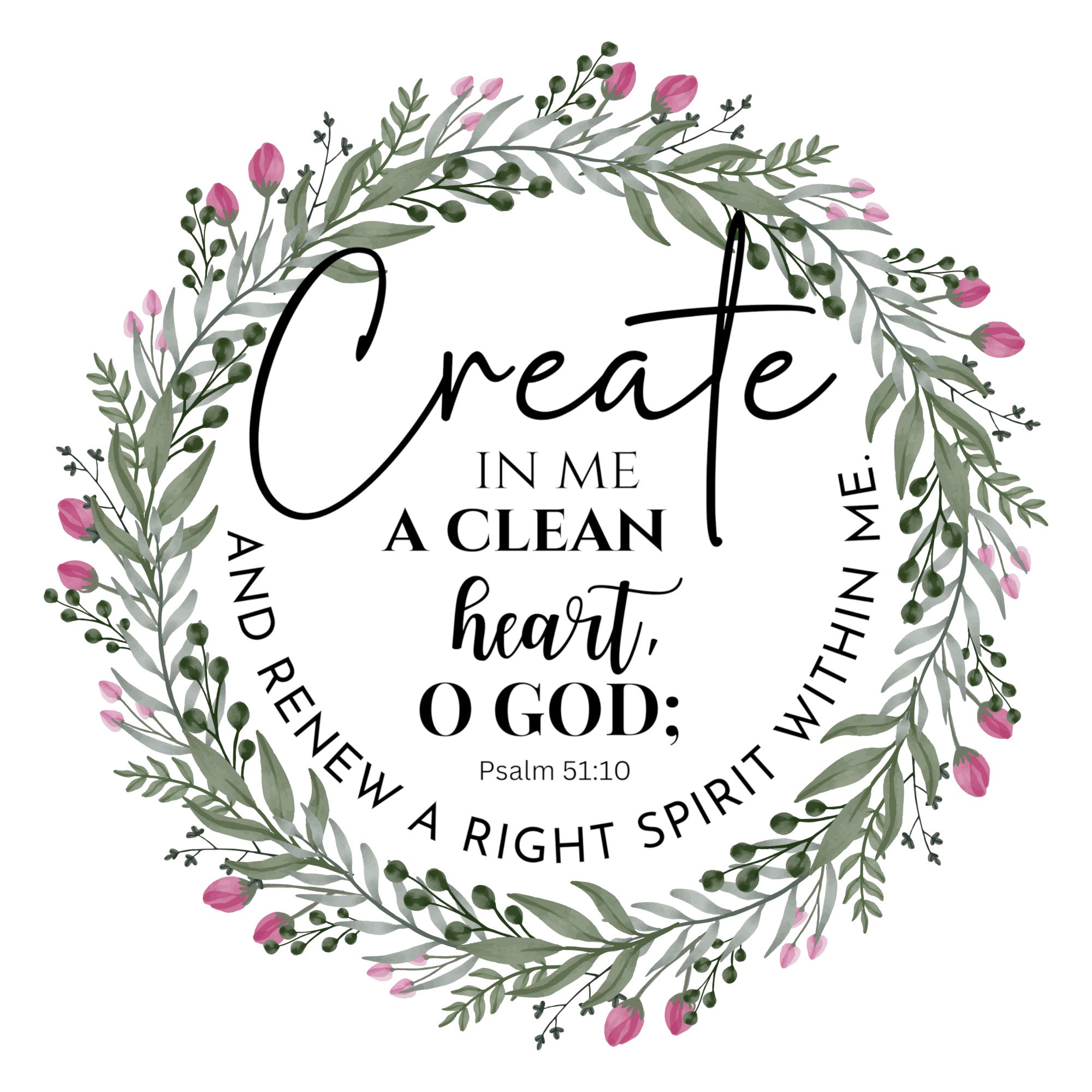 Bible Verse Psalm 51:10 Scripture 100% Cotton Fabric Panel Block | Qui ...