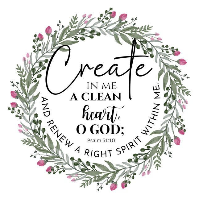 Bible Verse Psalm 51:10 Scripture 100% Cotton Fabric Panel Block DI475