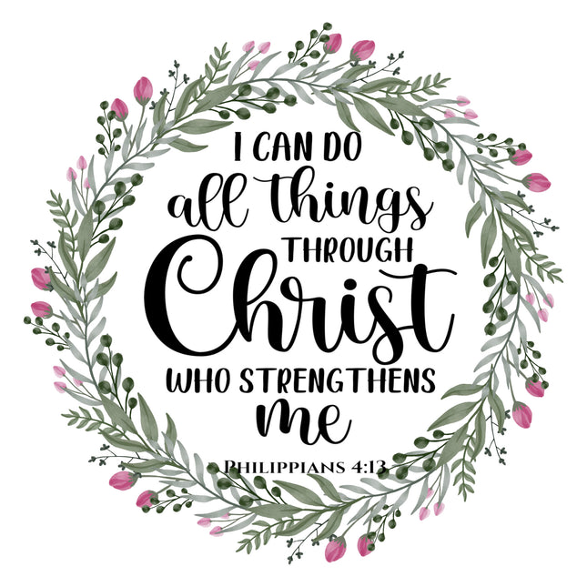 Bible Verse Philippians 4:13 Scripture 100% Cotton Fabric Panel Block DI476