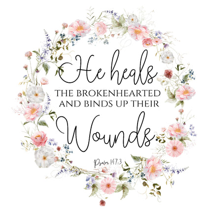 Psalm 147:3 Scripture 100% Cotton Fabric Panel Block DL1014