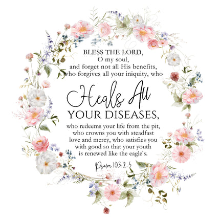 Psalm 103:2-5 Scripture 100% Cotton Fabric Panel Block DL1015