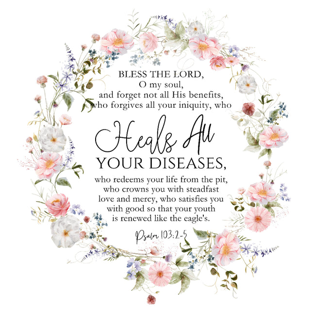 Psalm 103:2-5 Scripture 100% Cotton Fabric Panel Block DL1015