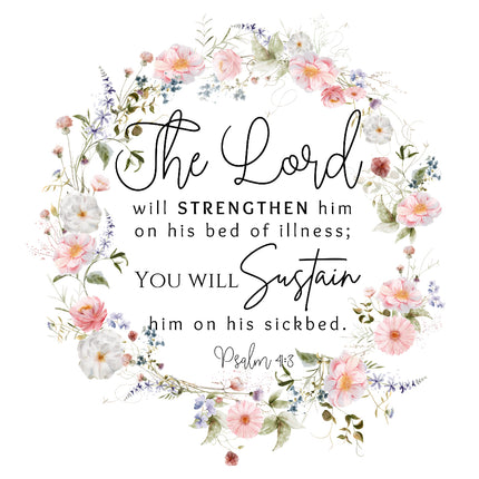 Psalm 41:3 Scripture 100% Cotton Fabric Panel Block DL1016