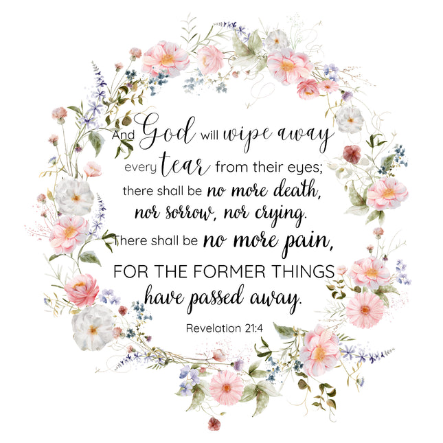 Revelation 21:4 Scripture 100% Cotton Fabric Panel Block DL1021