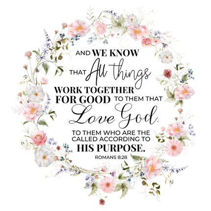 Romans 8:28 Scripture 100% Cotton Fabric Panel Block DL1023